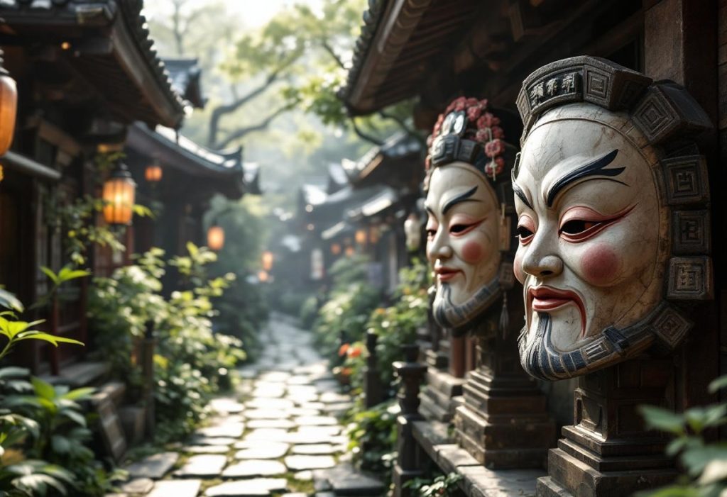 Masques japonais et villes mystiques : itinéraire des lieux sacrés à travers l’archipel