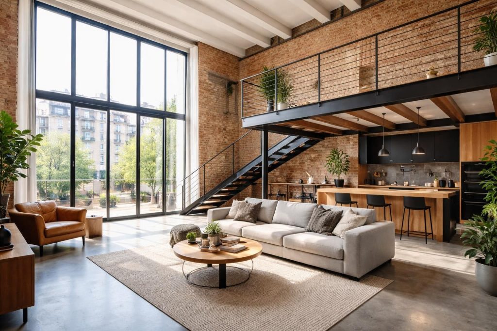 Vivre à Lyon dans un loft industriel rénové avec mezzanine et grandes baies vitrées lumineuses