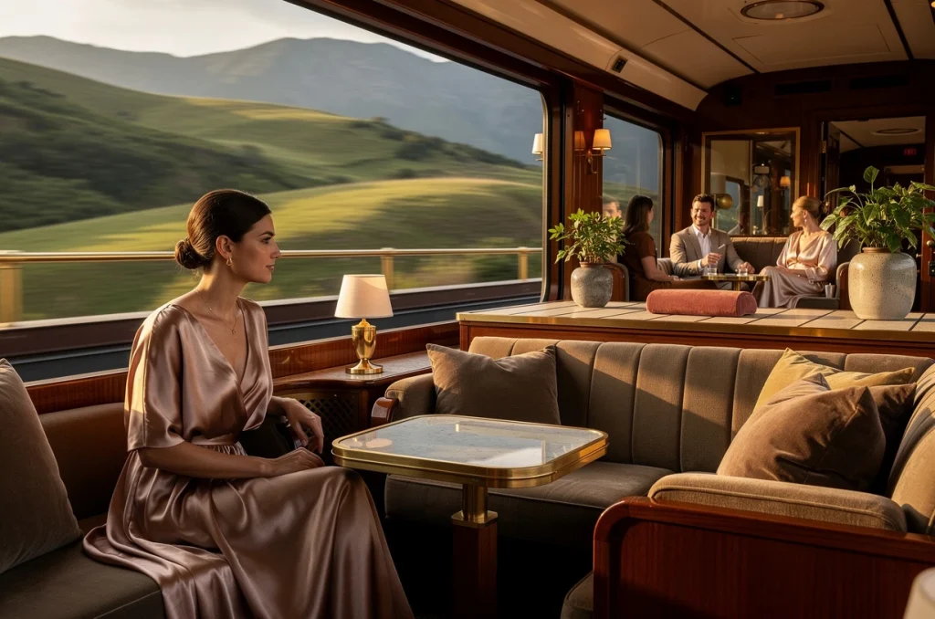 Voyage en train, hôtel boutique et rooftop : le satin comme fil rouge de vos tenues